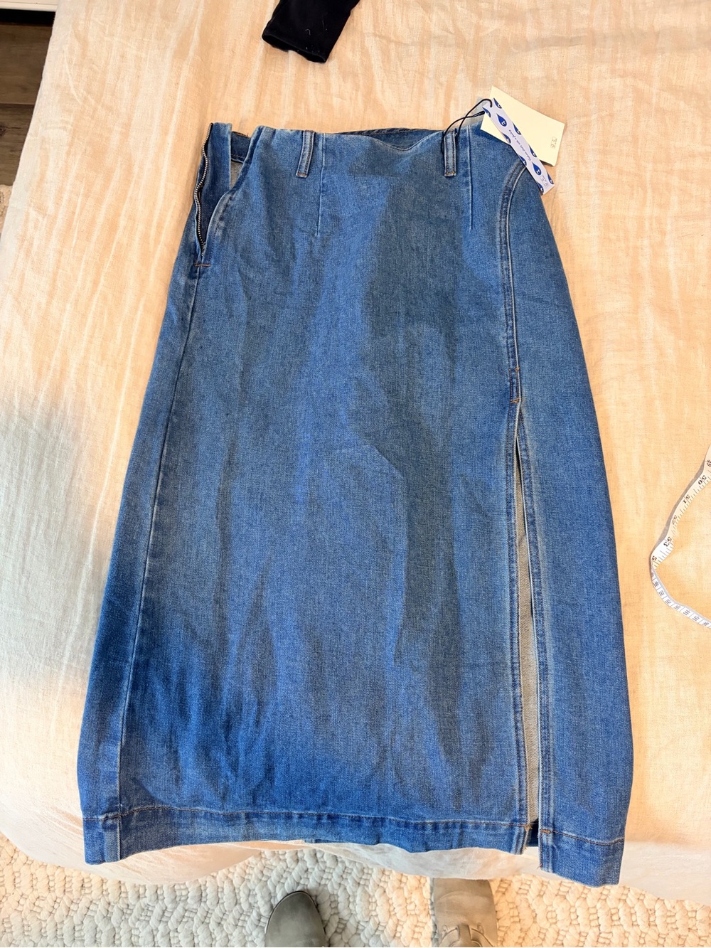 Cider Blue Denim Midi Skirt with Side Slit
